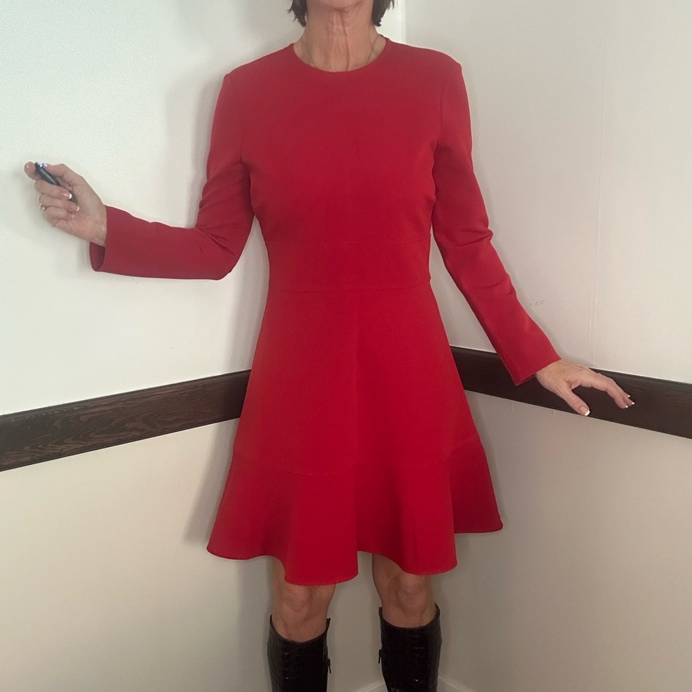 Zara Red Long-Sleeve Skater Dress